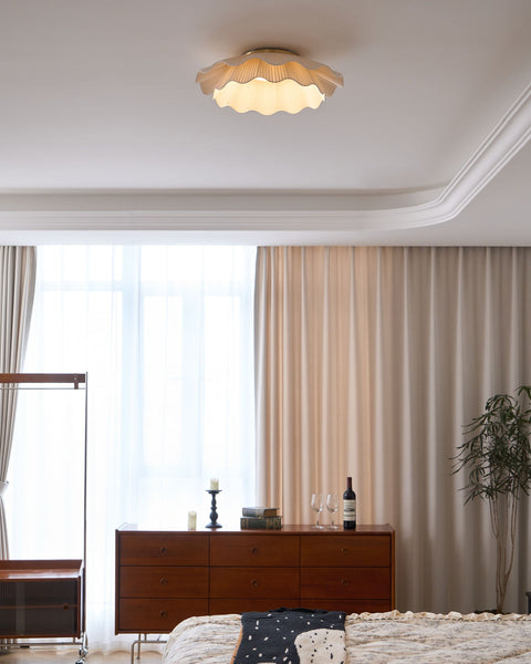Ceiling Light with Pleated Fabric Shade and Scalloped Edge