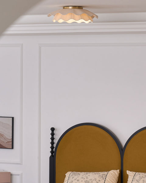 Ceiling Light with Pleated Fabric Shade and Scalloped Edge