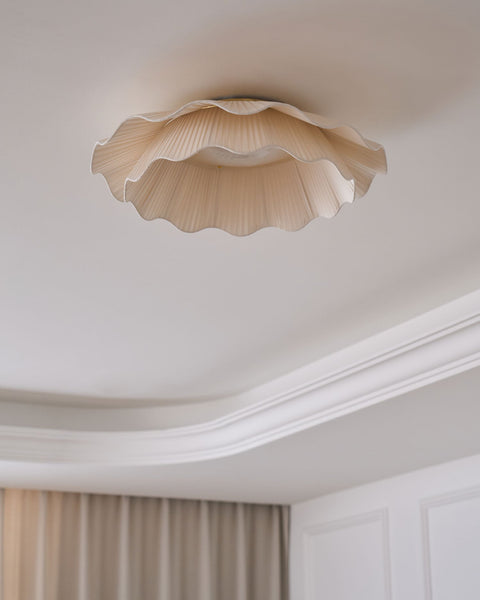 Ceiling Light with Pleated Fabric Shade and Scalloped Edge