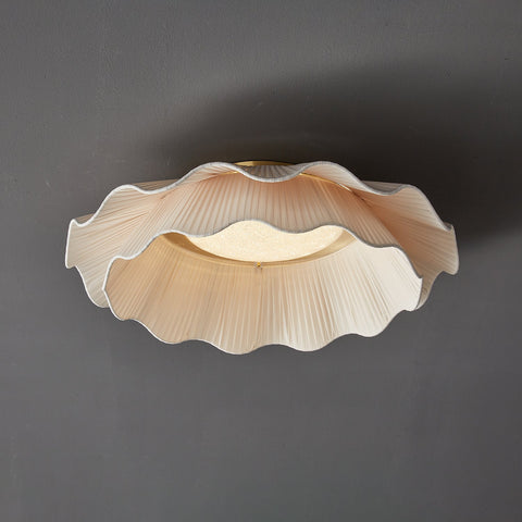 Ceiling Light with Pleated Fabric Shade and Scalloped Edge