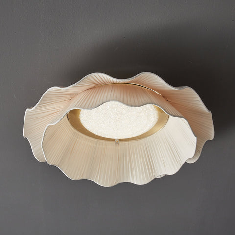 Ceiling Light with Pleated Fabric Shade and Scalloped Edge