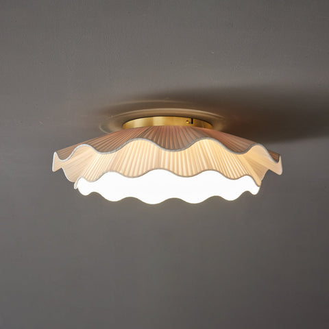 Ceiling Light with Pleated Fabric Shade and Scalloped Edge