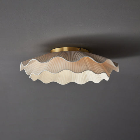 Ceiling Light with Pleated Fabric Shade and Scalloped Edge