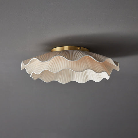 Ceiling Light with Pleated Fabric Shade and Scalloped Edge