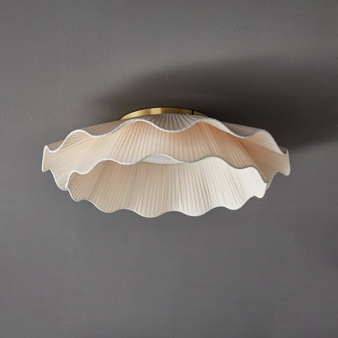 Ceiling Light with Pleated Fabric Shade and Scalloped Edge