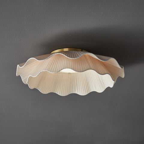 Ceiling Light with Pleated Fabric Shade and Scalloped Edge