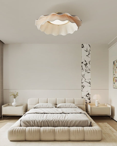 Ceiling Light with Pleated Fabric Shade and Scalloped Edge