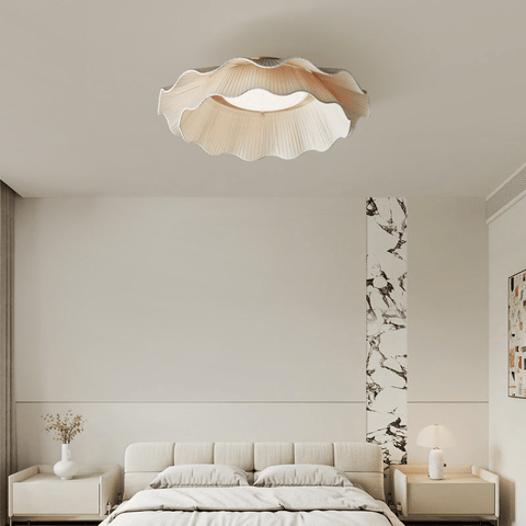 Ceiling Light with Pleated Fabric Shade and Scalloped Edge