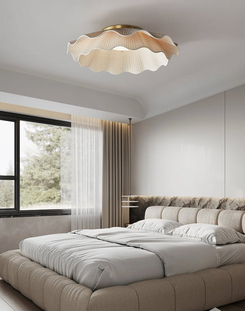 Ceiling Light with Pleated Fabric Shade and Scalloped Edge