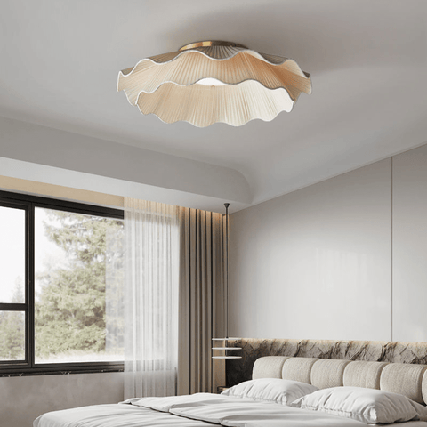 Ceiling Light with Pleated Fabric Shade and Scalloped Edge