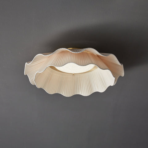 Ceiling Light with Pleated Fabric Shade and Scalloped Edge