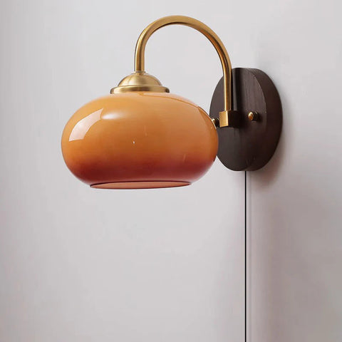 Mid-Century Wood and Glass Wall Sconce with Pull Chain