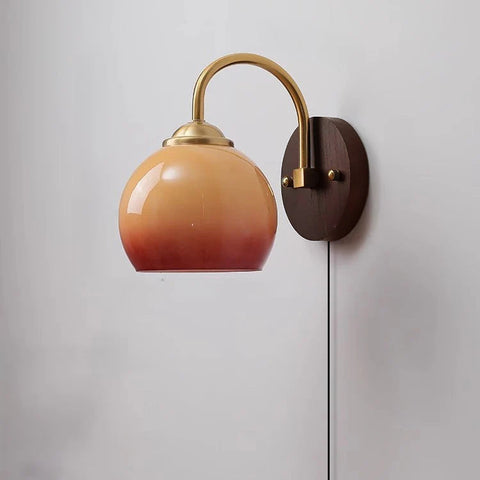 Mid-Century Wood and Glass Wall Sconce with Pull Chain