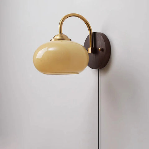 Mid-Century Wood and Glass Wall Sconce with Pull Chain