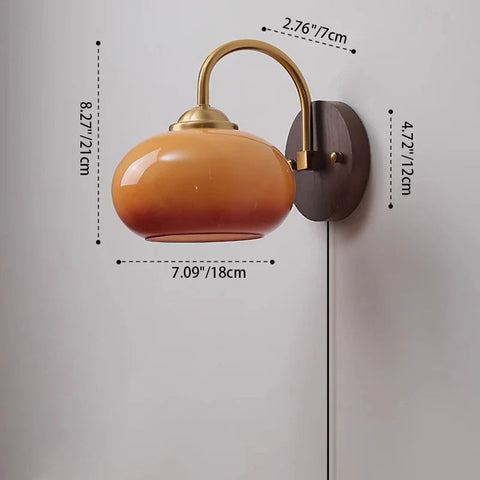 Mid-Century Wood and Glass Wall Sconce with Pull Chain