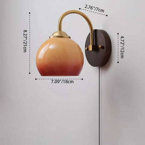 Mid-Century Wood and Glass Wall Sconce with Pull Chain