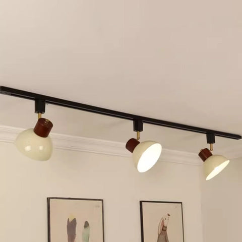 Adjustable Wood and Iron Track Lighting with Bowl Shades