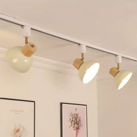 Adjustable Wood and Iron Track Lighting with Bowl Shades