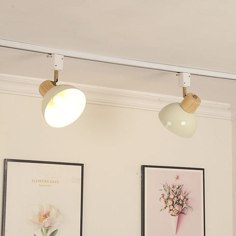 Adjustable Wood and Iron Track Lighting with Bowl Shades