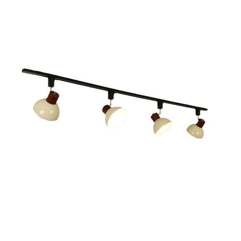 Adjustable Wood and Iron Track Lighting with Bowl Shades