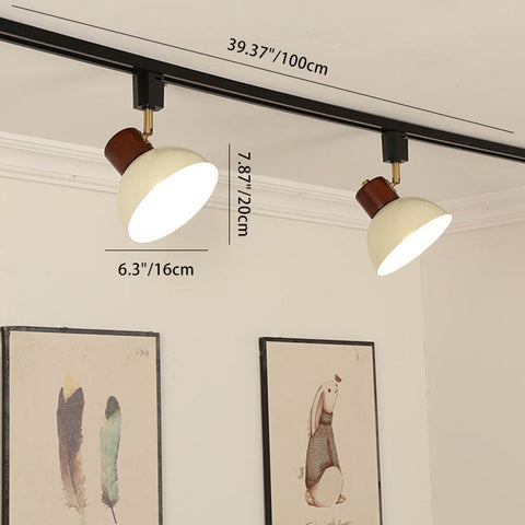Adjustable Wood and Iron Track Lighting with Bowl Shades