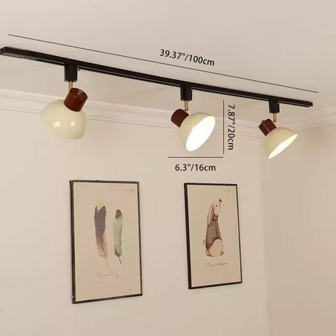 Adjustable Wood and Iron Track Lighting with Bowl Shades