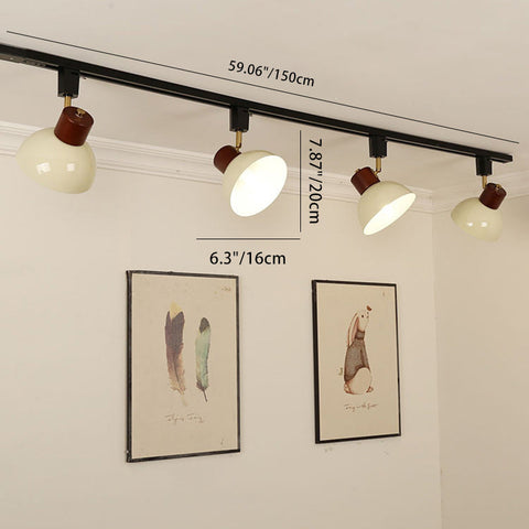 Adjustable Wood and Iron Track Lighting with Bowl Shades