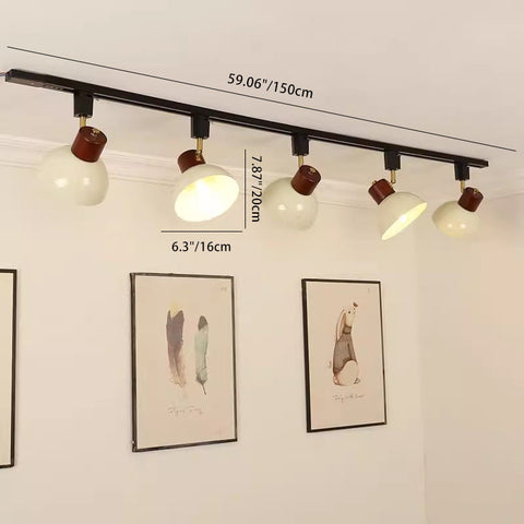 Adjustable Wood and Iron Track Lighting with Bowl Shades