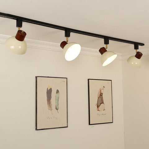 Adjustable Wood and Iron Track Lighting with Bowl Shades