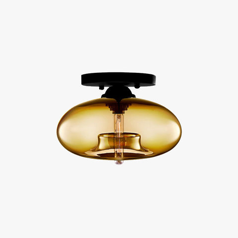 Amber Glass Globe Flush-Mount Ceiling Light