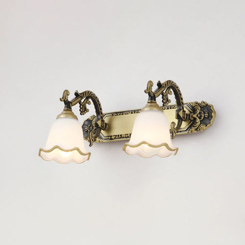 Classic Ornate Wall Sconce with Glass Shades and E14 Bulb Sockets for Interiors