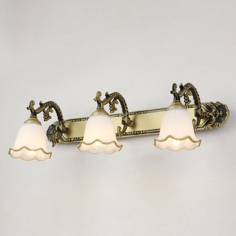 Classic Ornate Wall Sconce with Glass Shades and E14 Bulb Sockets for Interiors