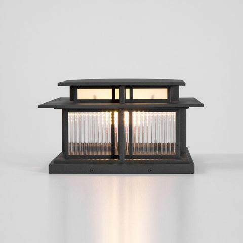 Post Light with Tiered Square Roof and Textured Panel Options