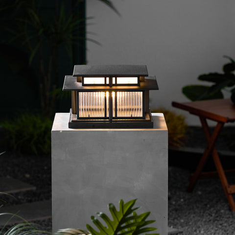 Post Light with Tiered Square Roof and Textured Panel Options