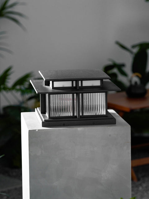 Post Light with Tiered Square Roof and Textured Panel Options