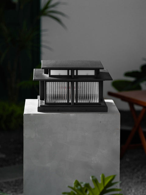 Post Light with Tiered Square Roof and Textured Panel Options