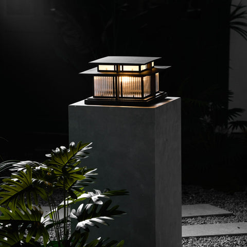 Post Light with Tiered Square Roof and Textured Panel Options