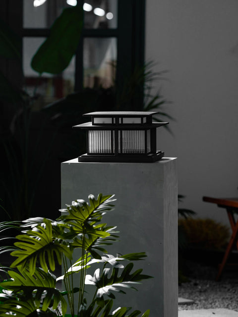 Post Light with Tiered Square Roof and Textured Panel Options