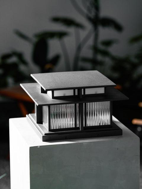 Post Light with Tiered Square Roof and Textured Panel Options
