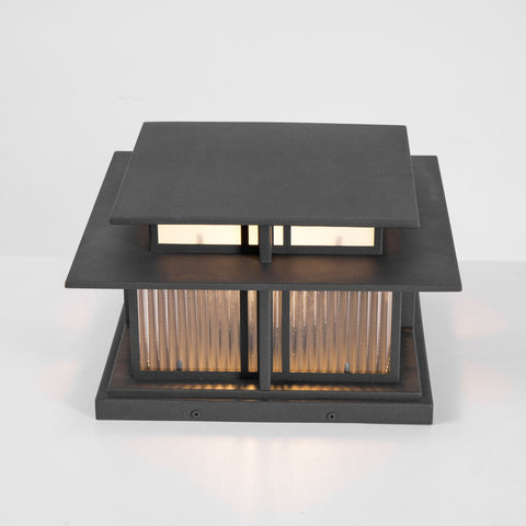Post Light with Tiered Square Roof and Textured Panel Options