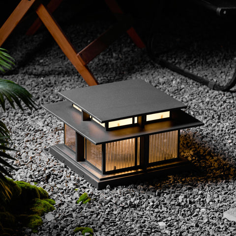 Post Light with Tiered Square Roof and Textured Panel Options