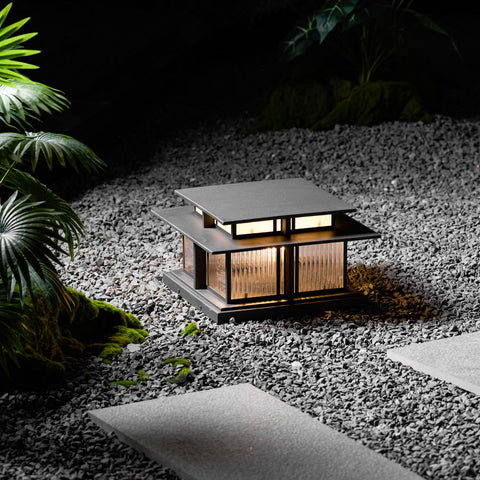 Post Light with Tiered Square Roof and Textured Panel Options