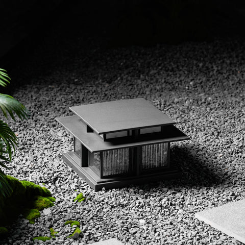 Post Light with Tiered Square Roof and Textured Panel Options
