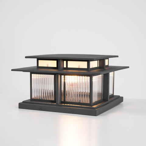 Post Light with Tiered Square Roof and Textured Panel Options