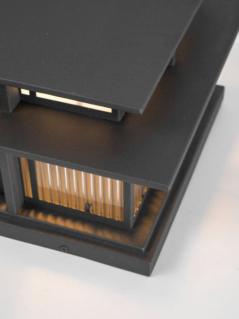 Post Light with Tiered Square Roof and Textured Panel Options