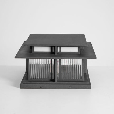 Post Light with Tiered Square Roof and Textured Panel Options