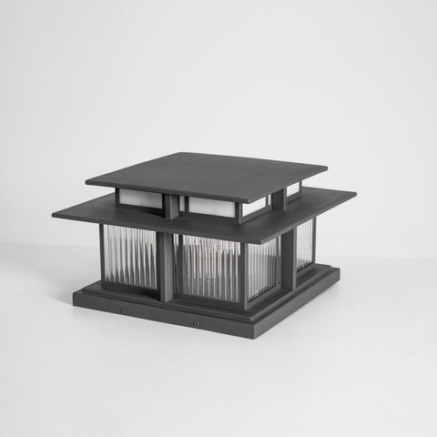 Post Light with Tiered Square Roof and Textured Panel Options