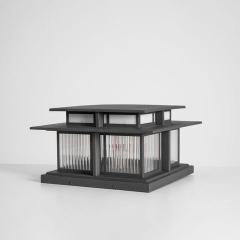Post Light with Tiered Square Roof and Textured Panel Options