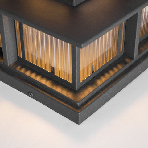 Post Light with Tiered Square Roof and Textured Panel Options