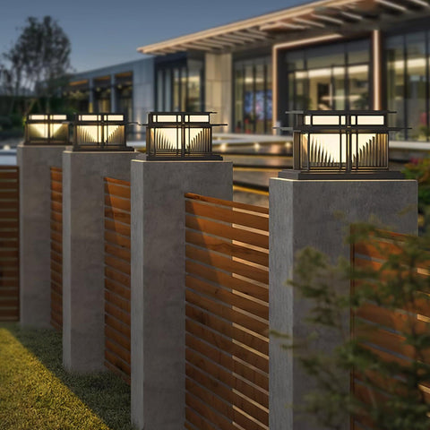 Post Light with Tiered Square Roof and Textured Panel Options
